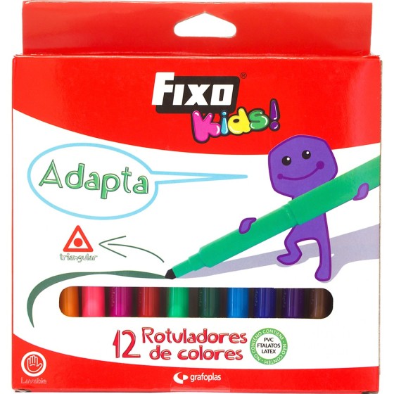 Caja 12 Rotuladores Triangulares Escolares Colores Surtidos Fixo Kids