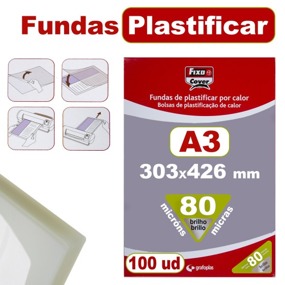 Caja 100 Fundas Plastificar A3 303X426 mm 80 Micras Fixo
