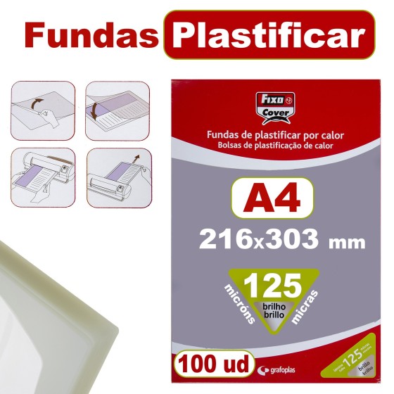 Caja 100 Fundas Plastificar A4 216X303 mm 125 Micras Fixo