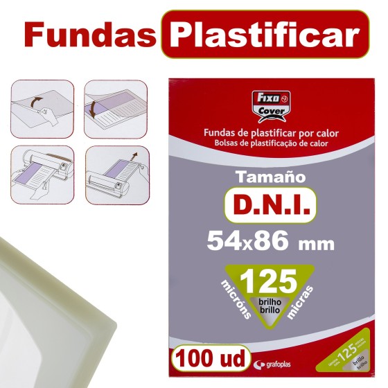 Caja 100 Fundas Plastificar 54X86 mm 125 Micras Fixo