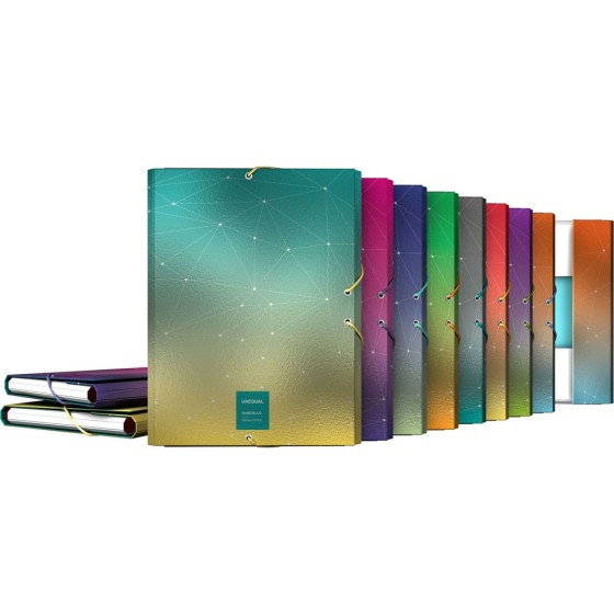 Carpeta Gomas Con 3 Solapas Carton Forrado Brillo Folio Colores Surtidos Fsc Unequal Metallic Grafoplás