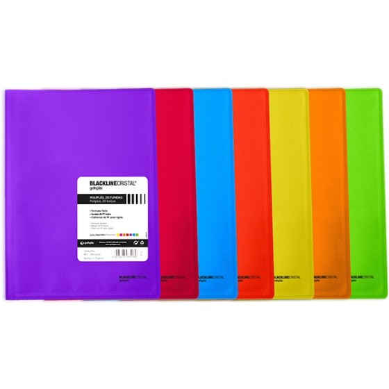 Carpeta Con Fundas  Poliplás PP Translúcido Semirígido Rayado Oblicuo Folio 20 Fundas Fucsia Blackline Grafoplás