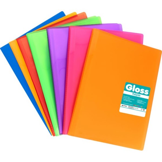 Carpeta Con Fundas  Poliplás PP Translucido Cristal Semirígido Folio 20 Fundas Colores Surtidos Gloss Grafoplás