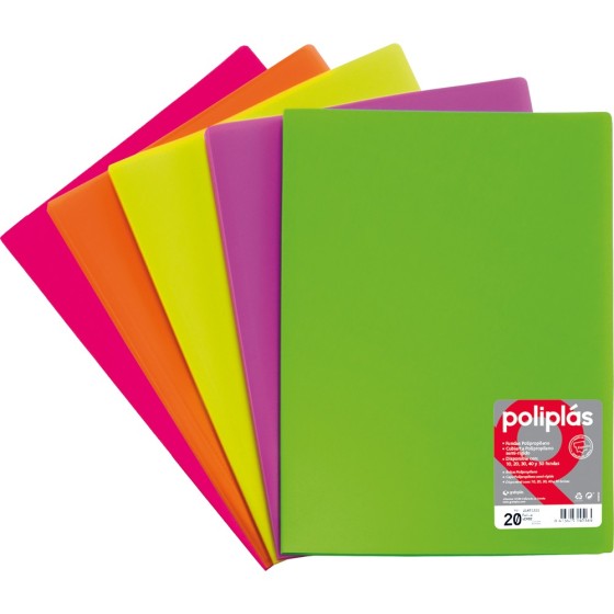Carpeta Con Fundas  Poliplás PP Opaco Semirígido Folio 50 Fundas Violeta Fluorgraf Grafoplás