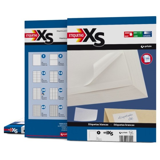 Caja 100 Hojas Etiquetas A4 Cantos Rectos "48.5X16.9 mm" Xs Grafoplás