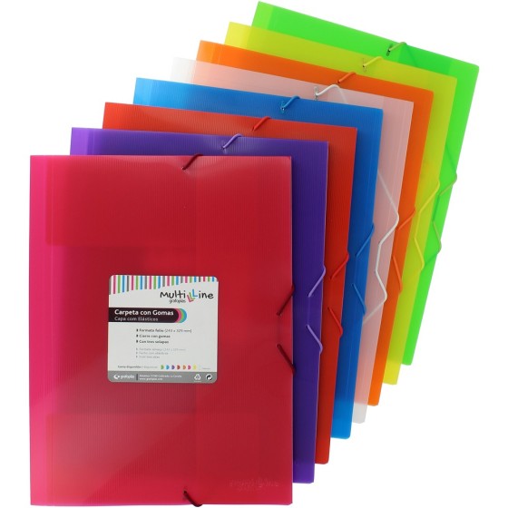 Pack 6 Carpeta Gomas Con 3 Solapas PP Translúcido Rayado Vertical Folio Fucsia Multiline Grafoplás