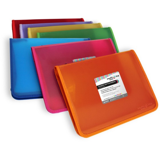 Carpeta Con Cremallera PP Translúcido Rayado Vertical A4+ Rojo Multiline Grafoplás