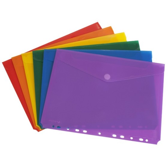 Pack 6 Uds Sobres PP Opaco Con Cierre Textil Con Taladros A4 Colores Surtidos PP Multicolor Grafoplás
