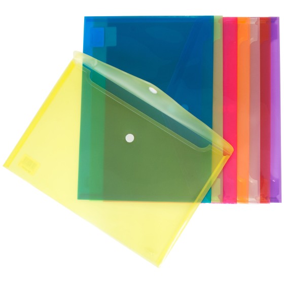 Pack 12 Uds Sobres PP Translúcido Con Cierre Textil Folio Colores Surtidos Ecoplas Grafoplás