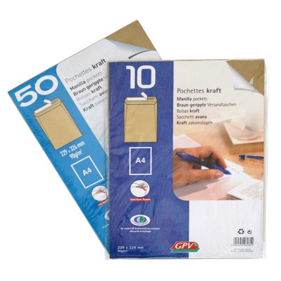 Paquete 10 Bolsas Armado Kraft 260X330 130 G Solapa Recta Cierre Tira Silicona Gpv