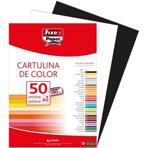 Paquete 50 Cartulinas Clásica A3 180 G Negro Fsc Fixo