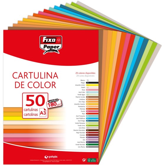 Paquete 50 Cartulinas Clásica A3 180 G Turquesa Fsc Fixo