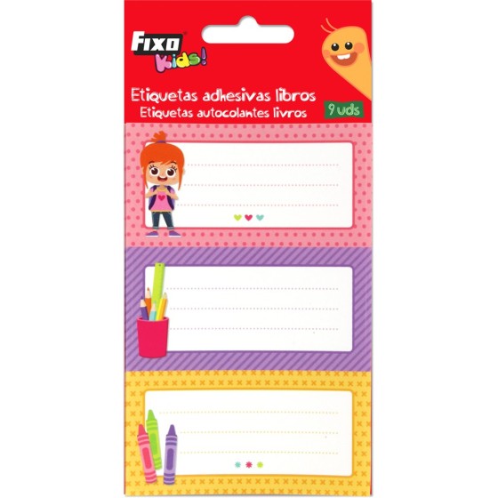 Pack 9 Etiquetas Adhesivoas Libros Niña Fixo kids
