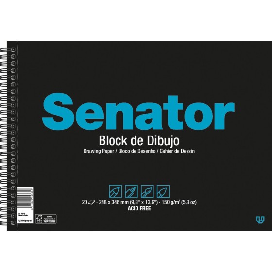 Blocs De Dibujo Cartón Folio Prolongado 20 Hojas 150 G Sin Recuadro Y Con Taladros Senator