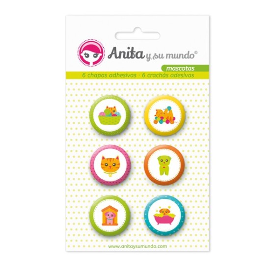 Pack 6 Chapas Adhesivas Mascotas 25 mm. Anita