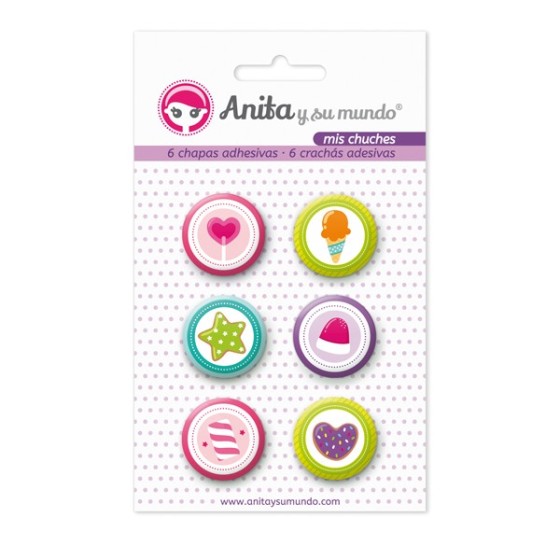 Pack 6 Chapas Adhesivas Mis Chuches 25 mm. Anita