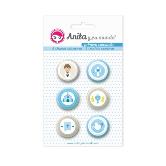 Pack 6 Chapas Adhesivas 1ªcomunion Niño 25 mm. Anita