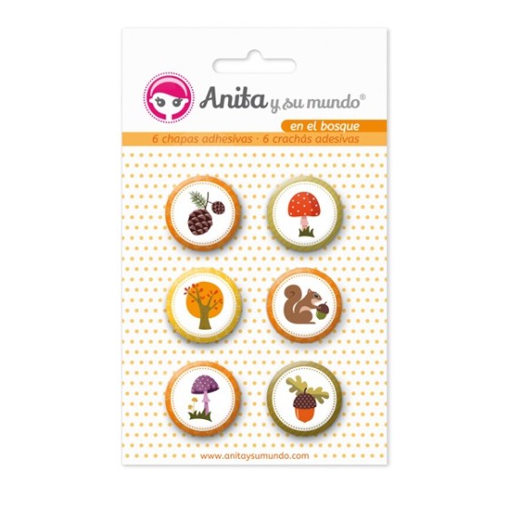 Pack 6 Chapas Adhesivas En El Bosque 25 mm. Anita