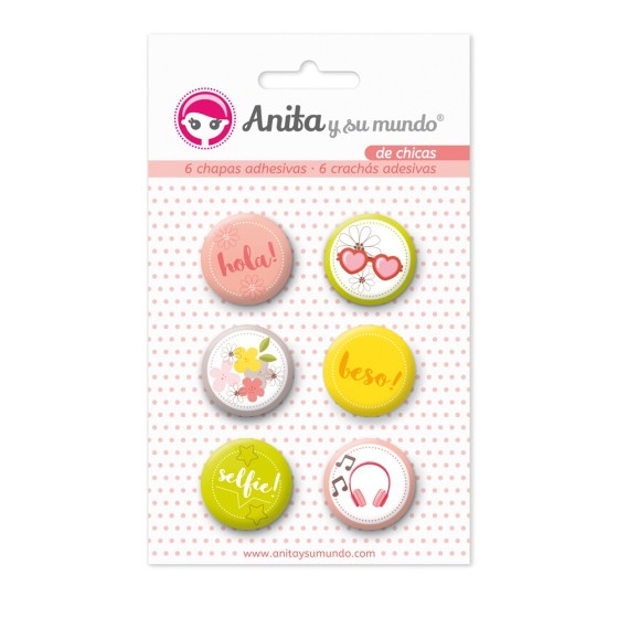 Pack 6 Chapas Adhesivas De Chicas 25 mm. Anita