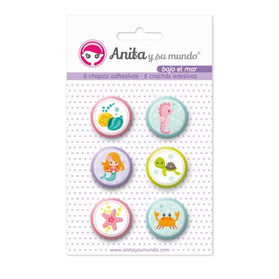 Pack 6 Chapas Adhesivas Bajo El Mar 25 mm. Anita