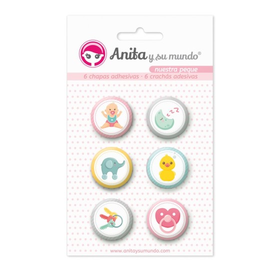 Pack 6 Chapas Adhesivas Nuestra Peque 25 mm. Anita