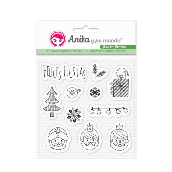 Pack 11 Sellos Acrílicos Felices Fiestas Anita