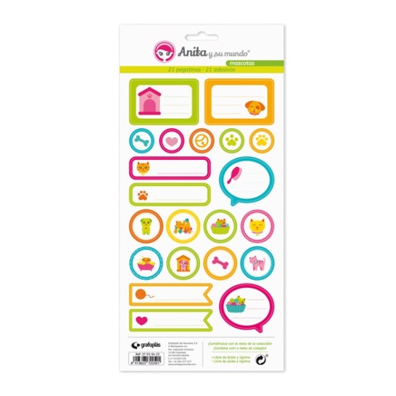Pack 5 Hojas Pegatinas 15X32 Cm Papel Mascotas 16 Anita