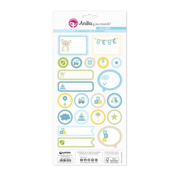 Pack 5 Hojas Pegatinas 15X32 Cm Papel Azul Bebe 17 Fsc Anita
