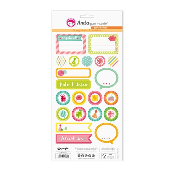 Pack 5 Hojas Pegatinas 15X32 Cm Papel Felicidades! Fsc Anita