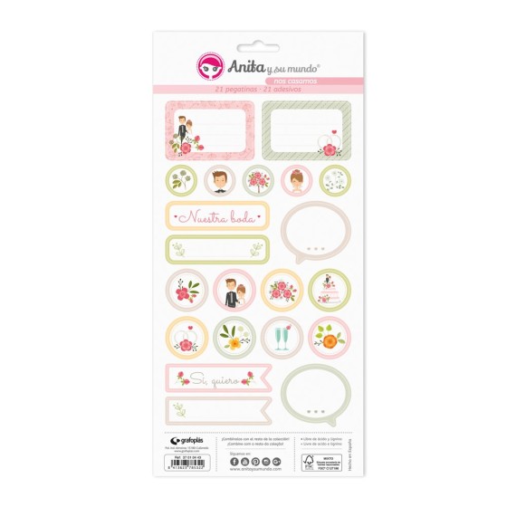 Pack 5 Hojas Pegatinas 15X32 Cm Papel Nos Casamos 19 Fsc Anita