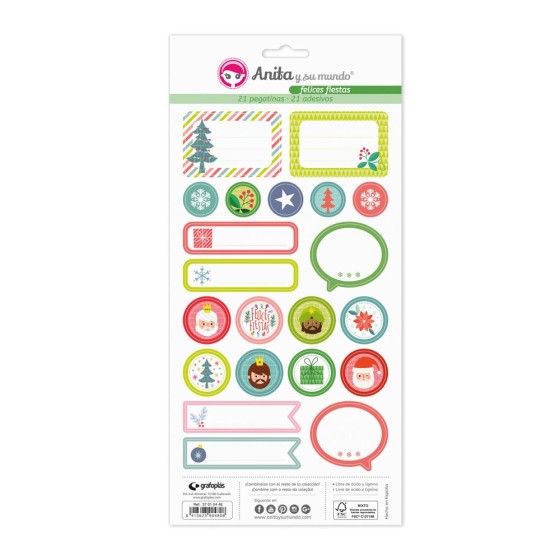 Pack 5 Hojas Pegatinas 15X32 Cm Papel Felices Fiestas Fsc Anita