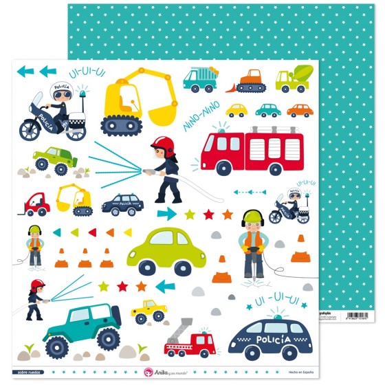 Pack 5 Papeles Decorados 12X12" 180 G Figuras Recortables Sobre Ruedas 16 Fsc Anita
