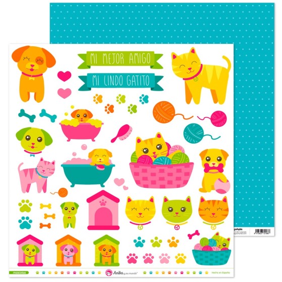 Pack 5 Papeles Decorados 12X12" 180 G Figuras Recortables Mascotas 16 Fsc Anita