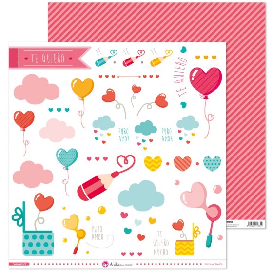 Pack 5 Papeles Decorados 12X12" 180 G Figuras Recortables Puro Amor 17 Fsc Anita