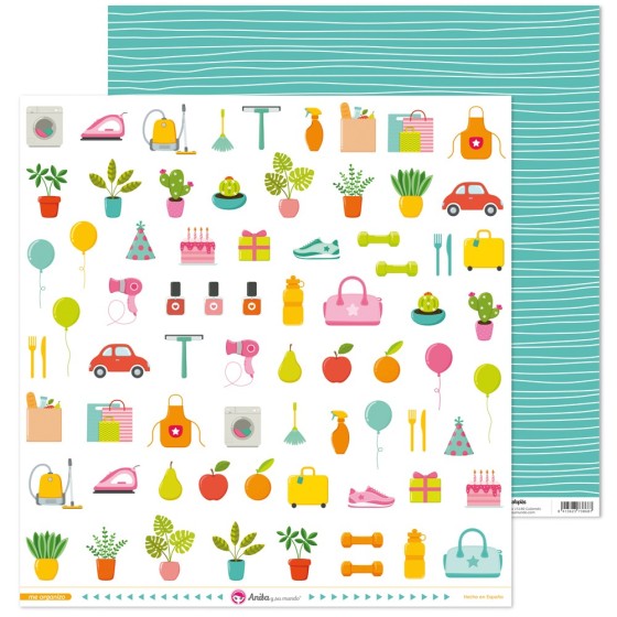 Pack 5 Papeles Decorados 12X12" 180 G Figuras Recortables Me Organizo 17 Fsc Anita