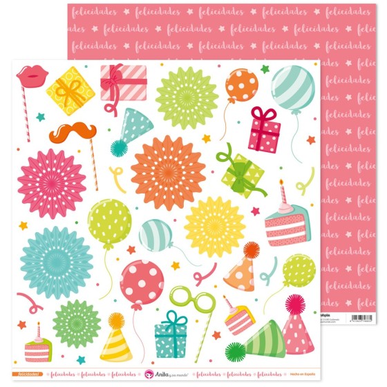 Pack 5 Papeles Decorados 12X12" 180 G Figuras Recortables Felicidades! Fsc Anita