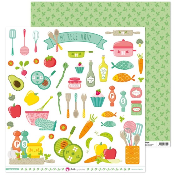 Pack 5 Papeles Decorados 12X12" 180 G Figuras Recortables Mis Recetas Fsc Anita