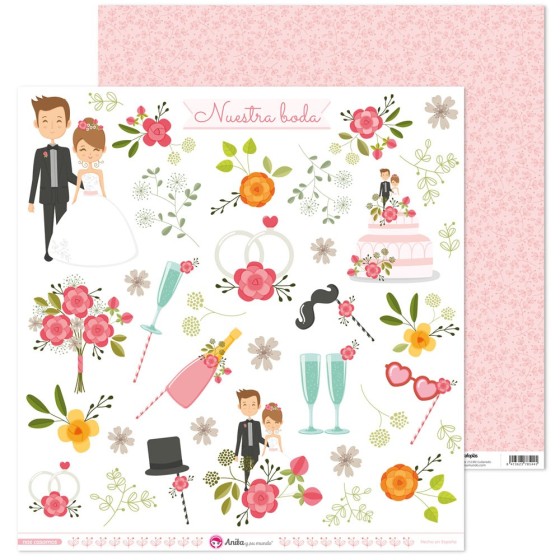 Pack 5 Papeles Decorados 12X12" 180 G Figuras Recortables Nos Casamos 19 Fsc Anita