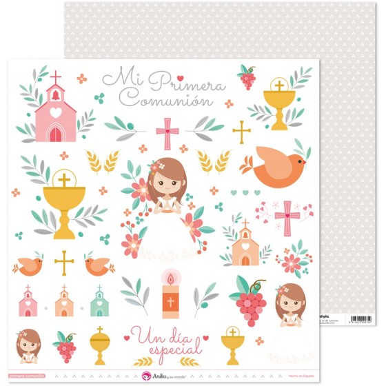 Pack 5 Papeles Decorados 12X12" 180 G Figuras Recortables Primera Comun.20 Ell Fsc Anita