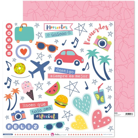 Pack 5 Papeles Decorados 12X12" 180 G Figuras Recortables Momentos Fsc Anita