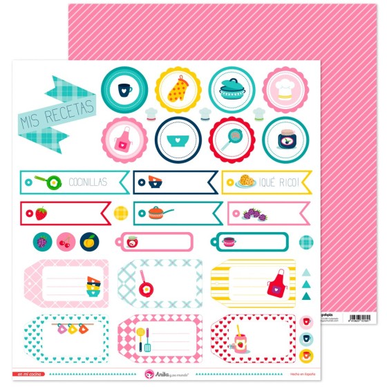 Pack 5 Papeles Decorados 12X12" 180 G Etiquetas En Mi Cocina 16 Fsc Anita