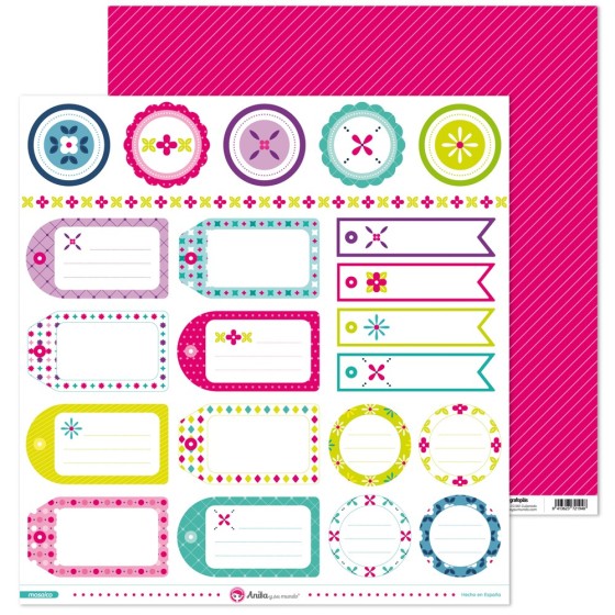 Pack 5 Papeles Decorados 12X12" 180 G Etiquetas Mosaico 16 Fsc Anita