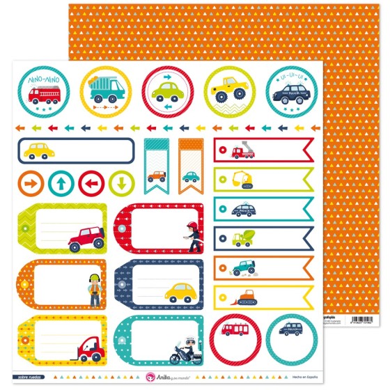 Pack 5 Papeles Decorados 12X12" 180 G Etiquetas Sobre Ruedas 16 Fsc Anita