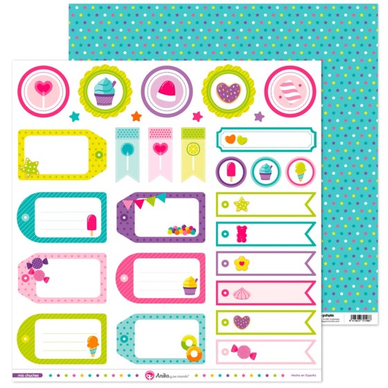 Pack 5 Papeles Decorados 12X12" 180 G Etiquetas Mis Chuches 16 Fsc Anita