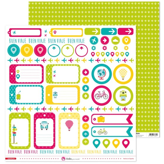 Pack 5 Papeles Decorados 12X12" 180 G Etiquetas Aventura 17 Fsc Anita