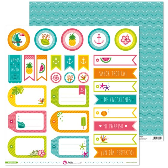 Pack 5 Papeles Decorados 12X12" 180 G Etiquetas Mi Paraiso 17 Fsc Anita