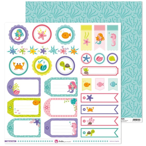 Pack 5 Papeles Decorados 12X12" 180 G Etiquetas Bajo El Mar Fsc Anita