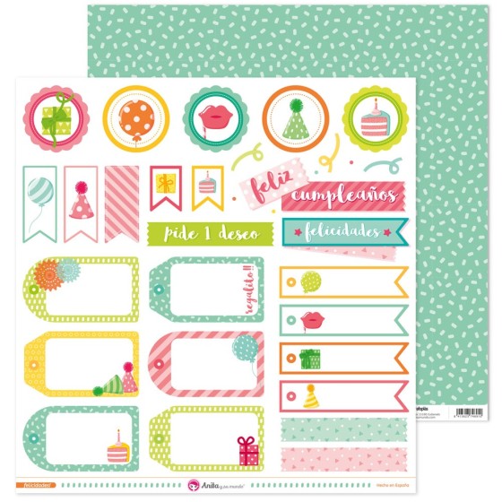 Pack 5 Papeles Decorados 12X12" 180 G Etiquetas Felicidades! Fsc Anita