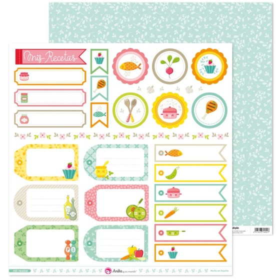 Pack 5 Papeles Decorados 12X12" 180 G Etiquetas Mis Recetas Fsc Anita