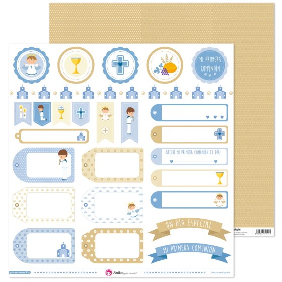 Pack 5 Papeles Decorados 12X12" 180 G Etiquetas 1ªcomunion Niño 18 Fsc Anita